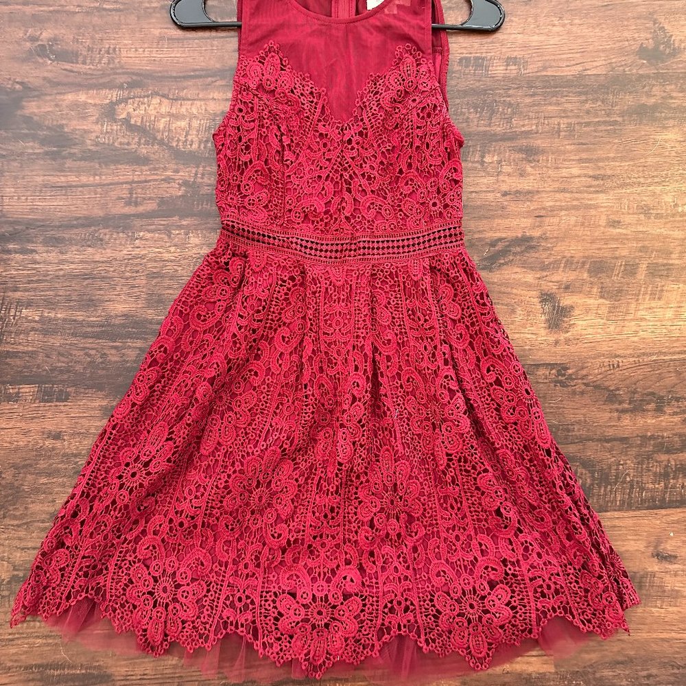 Lace & Tule Burgundy Red Formal Dress